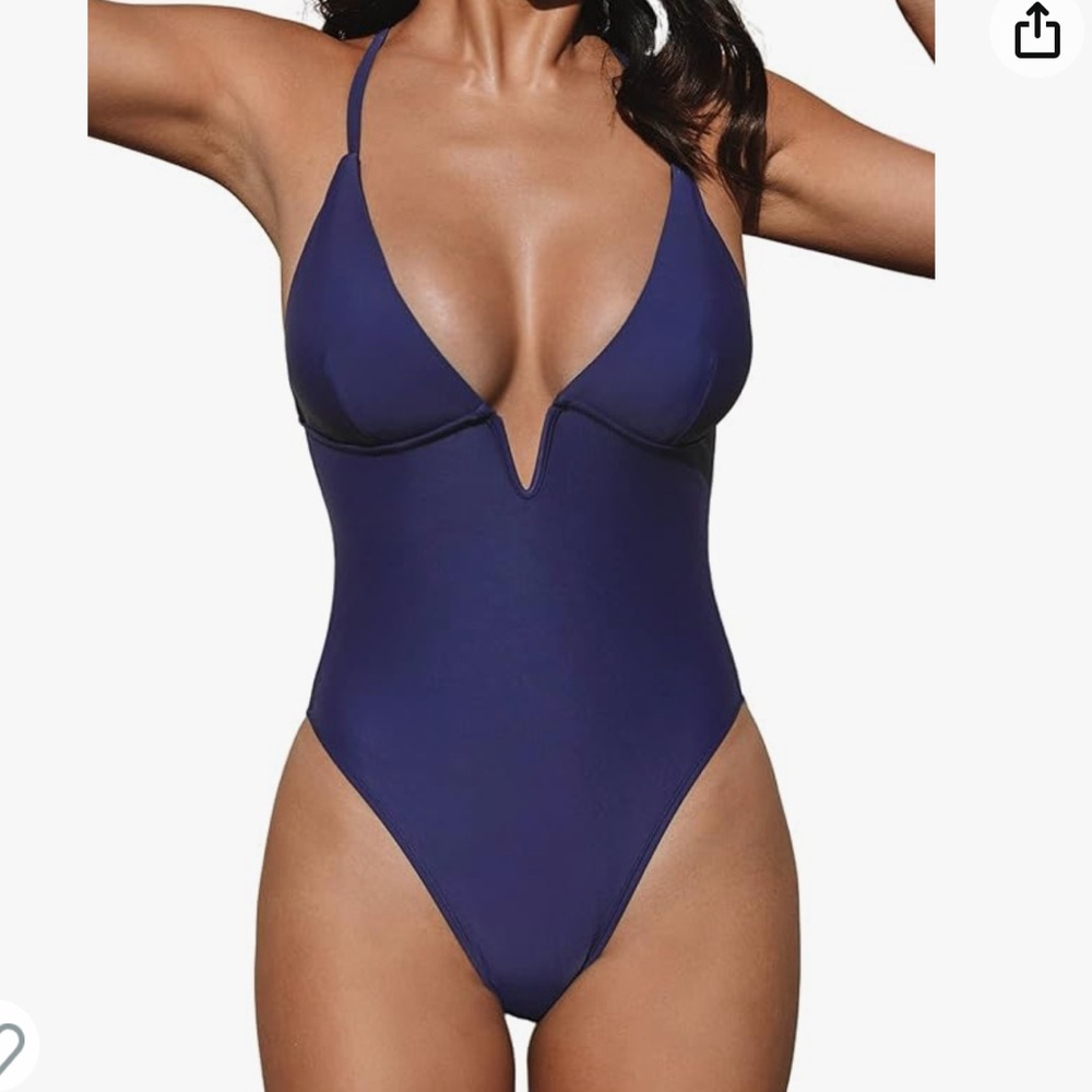 CUPSHE Women One Piece Bathing Suit Deep V Neck, Size Medium